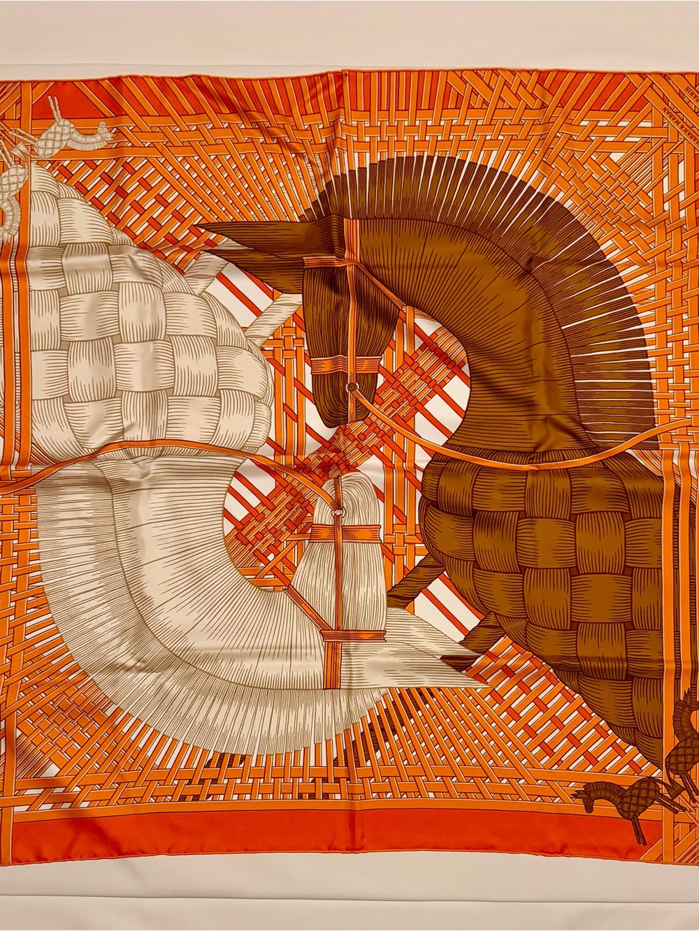 Hermes Masan Masan 90 Silk Scarf in Orange and Brown
